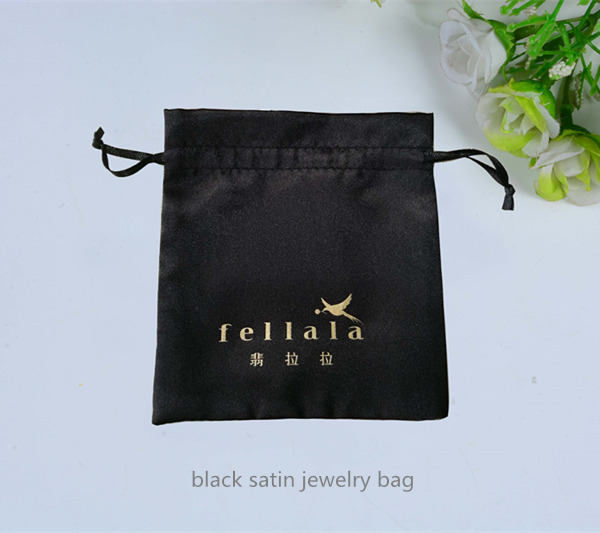 black satin jewelry bag with drawstring