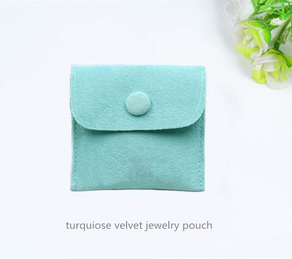 turquoise velvet jewelry pouch with button 