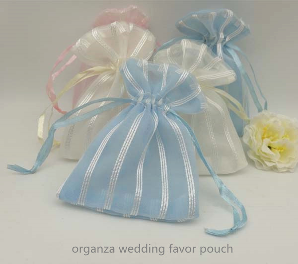 blue strips organza wedding favor bag
