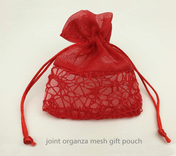 red joint fabric organza mesh gift pouch