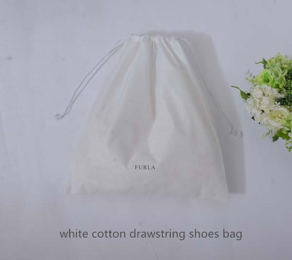white cotton drawstring shoes bag