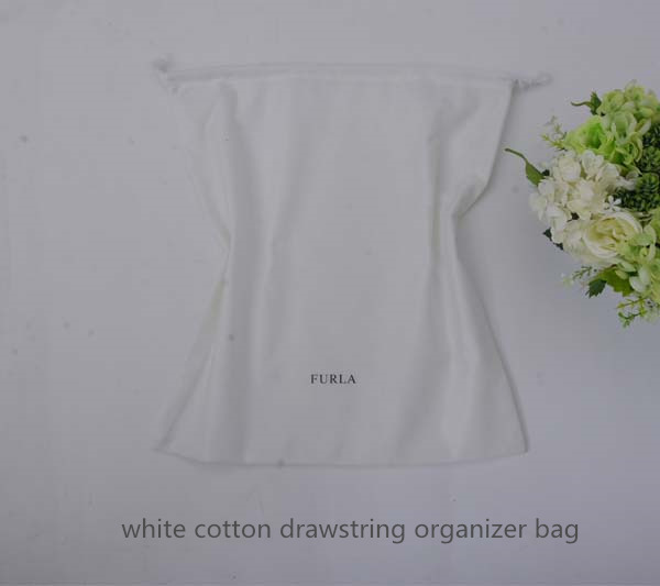 white cotton drawstring shoes bag