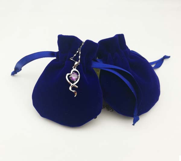 Blue Velour Velvet Jewelry Pouch With Round Bottom