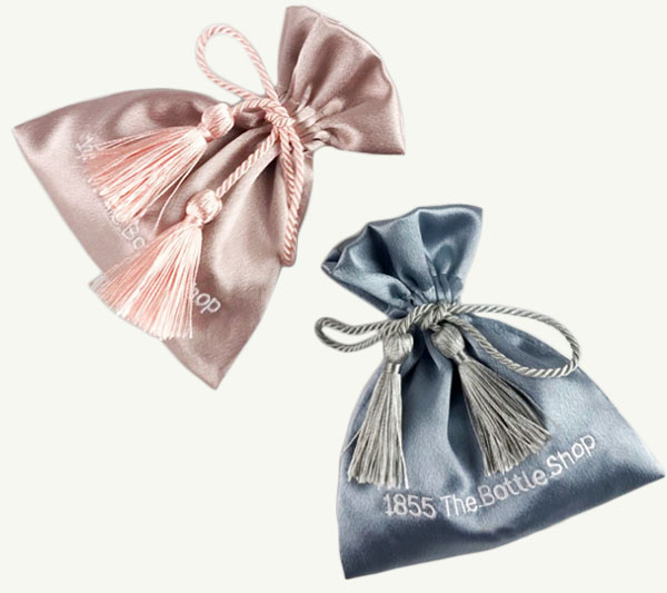 embroidery satin gift bag with polyester tassels