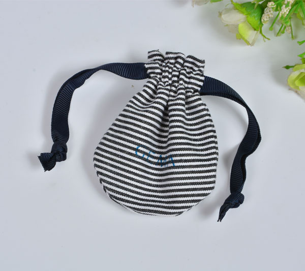 navy blue striped jewelry drawstring bag 