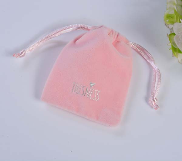 mini pink velvet gift pouch customized logo 