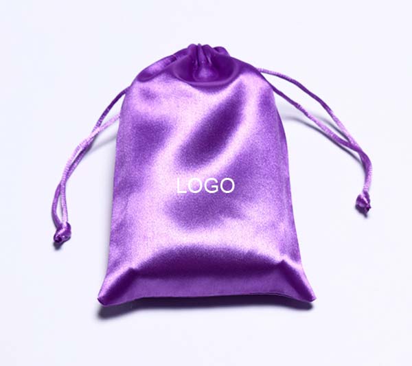 purple satin drawstring bag custom logo 