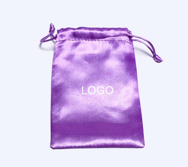 purple satin drawstring bag custom logo 