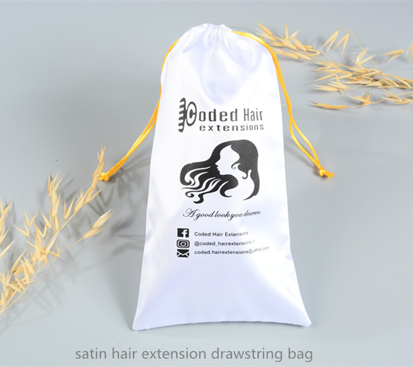 customized satin hair extension drawstring bag