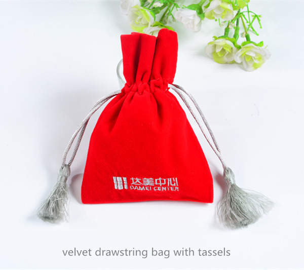velvet drawstring bag with tassels