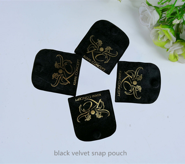 black velvet snap jewelry pouch with button