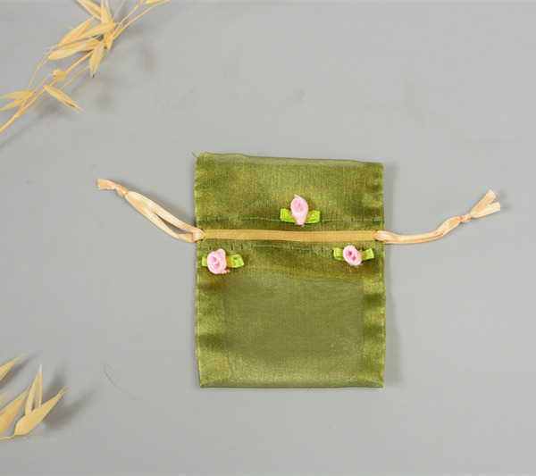 organza gift jewelry pouch with flowers drawstring