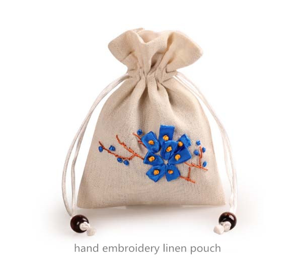 hand embroidery linen pouch