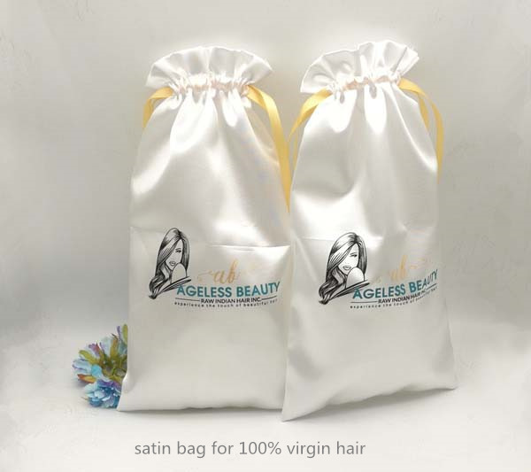 white satin fabric bag for wigs