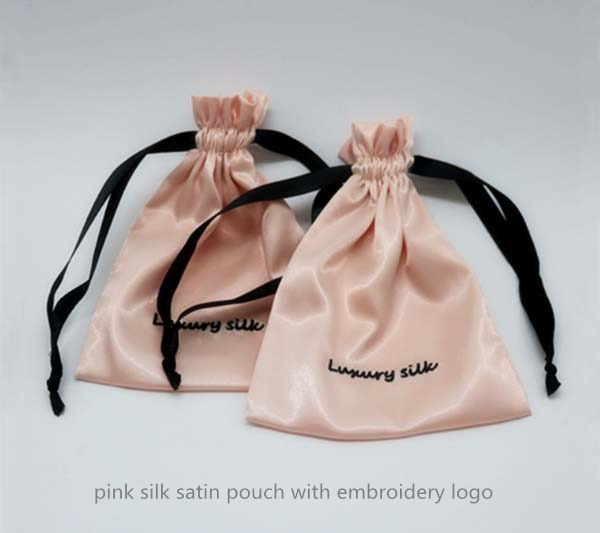 silk satin pouch with embroidery logo