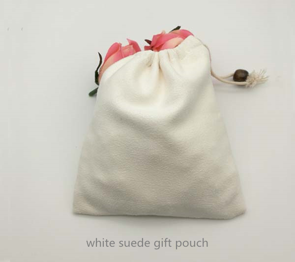 white suede gift pouch