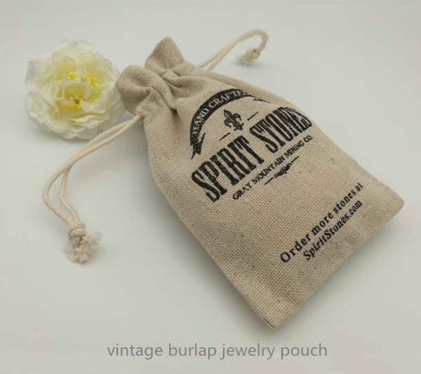 vintage burlap jewelry gift pouch