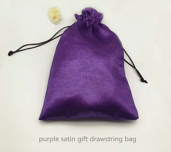 Purple satin drawstring gift pouch
