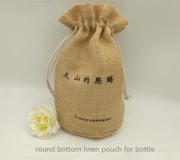 customized round bottom linen gift pouch