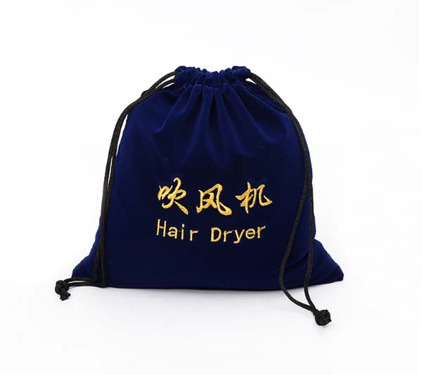 blue velvet hair dryer bag with embroidery logo