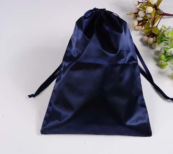 large navy blue satin shoes dust bag