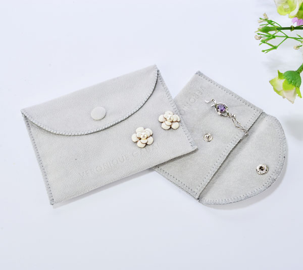 grey velvet jewelry envelope pouch with emboss logo