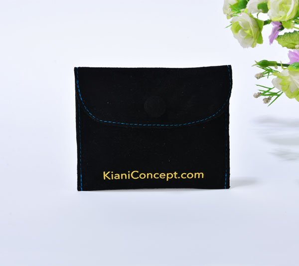 black velvet envelope jewelry pouch with velvet covered button