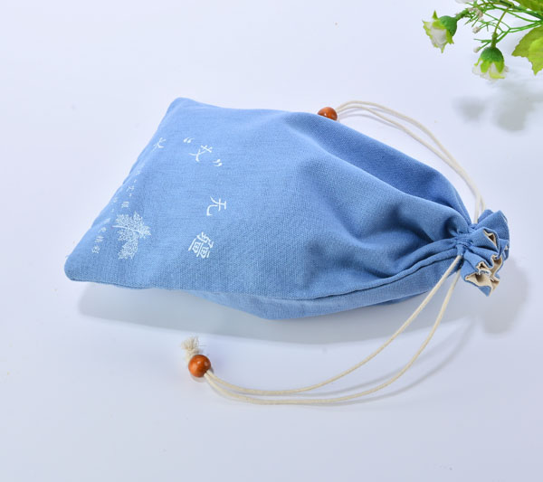 double layers cotton drawstring gift bag with vintage beads