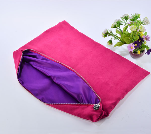 Suede satin zipper pouch