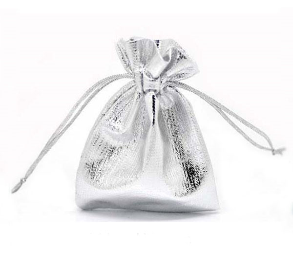 metallic gold and silver satin gift pouch