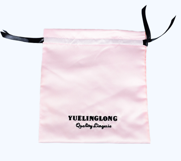 pink embroidery satin lingerie travelling storage drawstring bag