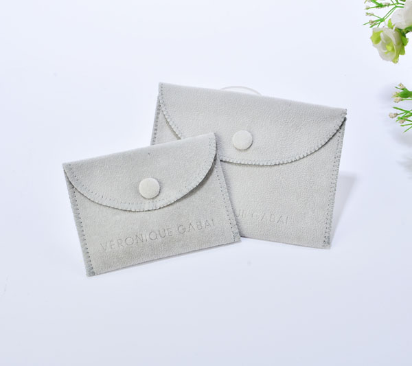 grey velvet jewelry envelope pouch with emboss logo