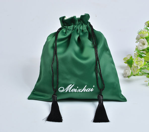 double satin gift bag with full tassels embroidery logo