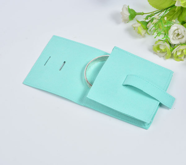 Turquoise microfiber jewelry bag with snap button premium quality