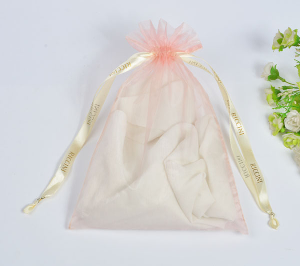 pink organza drawstring gift bag 