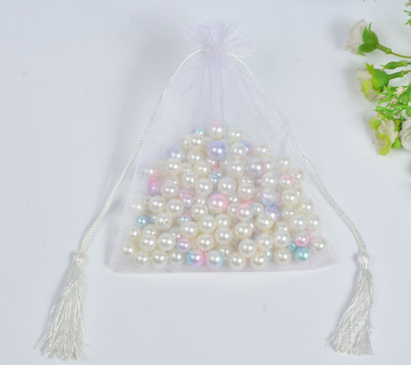 white organza wedding favors bag with tassels 