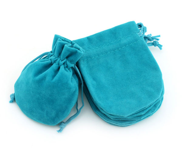 peacock blue velvet jewelry pouch gourd shape 