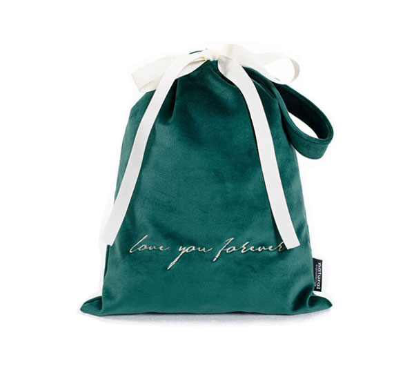 green velvet organizer drawstring bag with handle