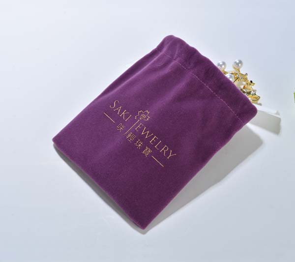 purple velvet jewelry pouch with silk drawstring