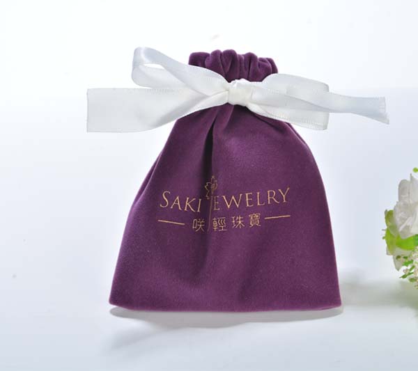 purple velvet jewelry pouch with silk drawstring