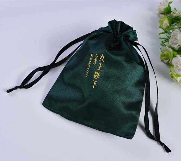 green satin gift pouch customized logo 