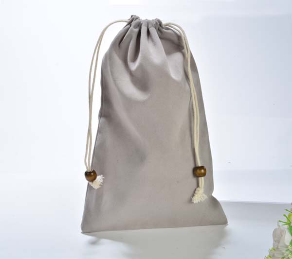 grey velvet promotional drawstring bag 