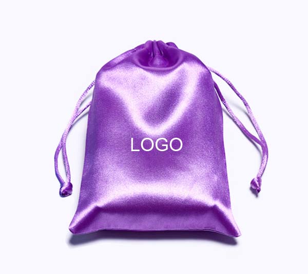 purple satin drawstring bag custom logo 