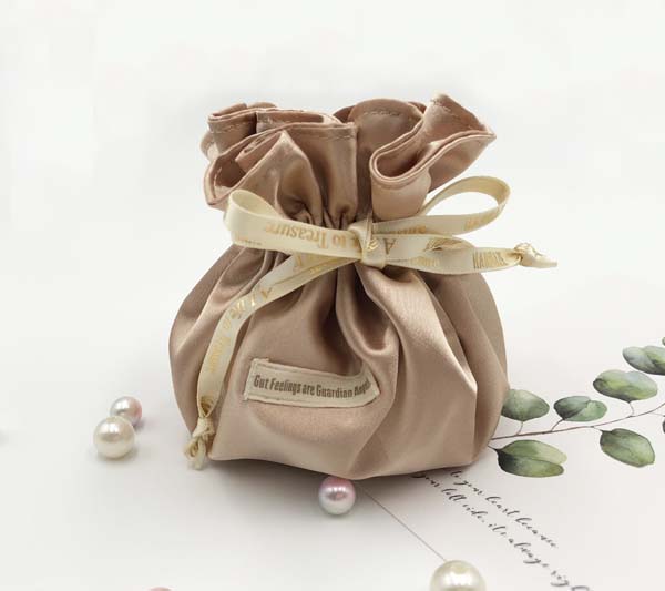 Reversible Satin Jewelry Pouch with Silk Ribbon Drawstring 