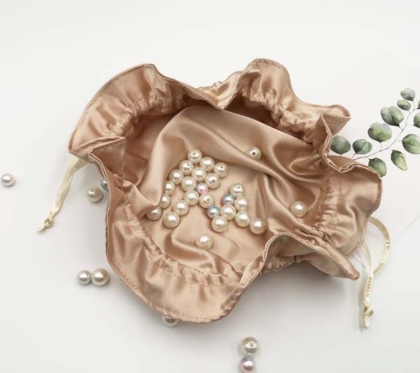 Reversible Satin Jewelry Pouch with Silk Ribbon Drawstring 
