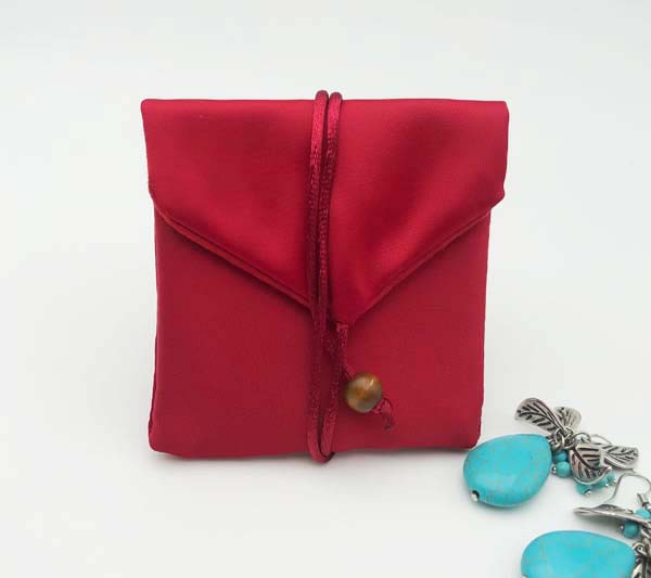 Vintage Satin Jewelry Pouch with Wooden Beads