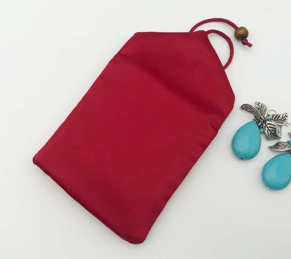 Vintage Satin Jewelry Pouch with Wooden Beads