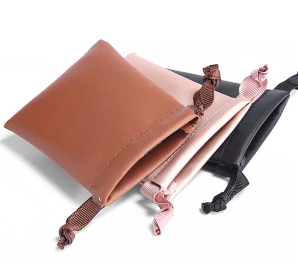 Small Leather Drawstring Pouch 